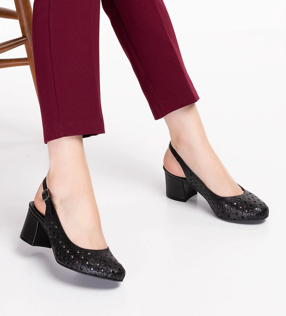 Gondol Hakiki Deri Lazer Kesim Şık Topuklu Ayakkabı şhn.882