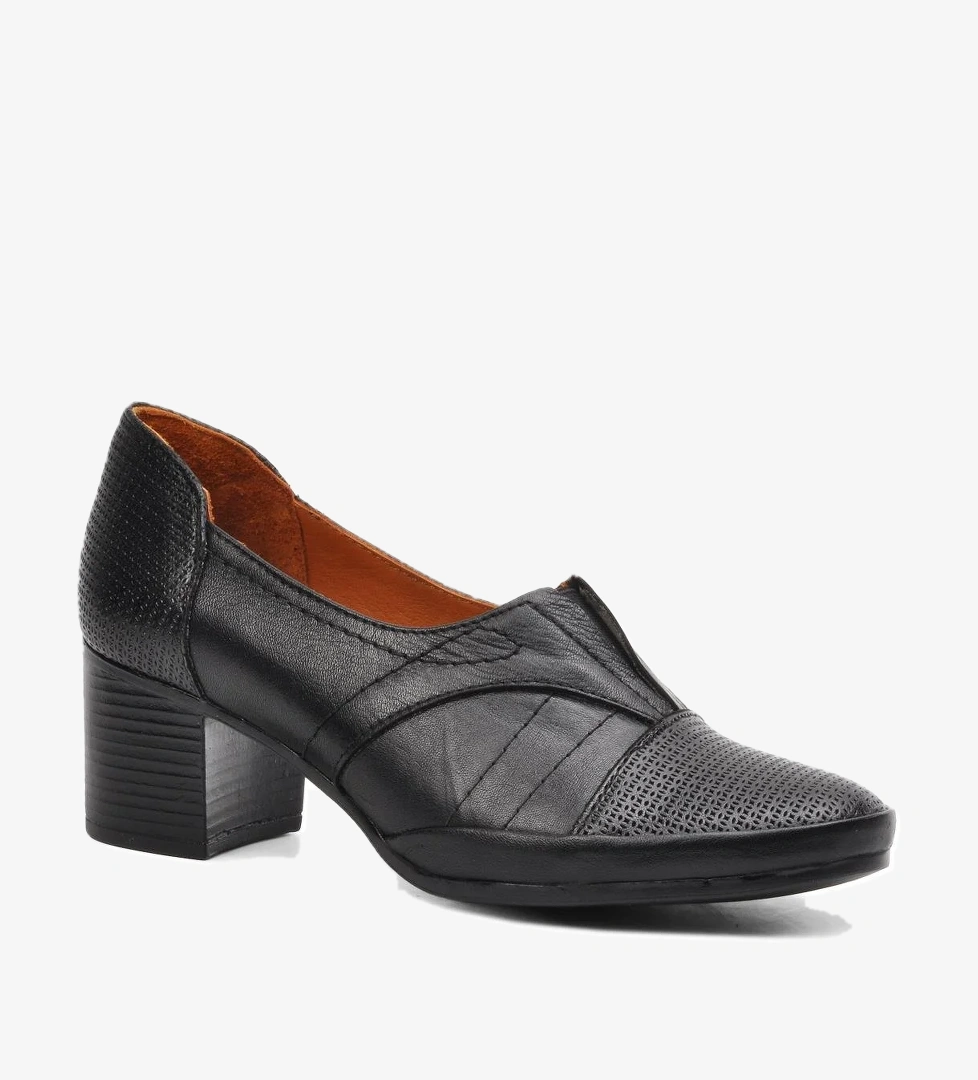 1911960 Siyah Hakiki Deri Kadın Günlük Topuklu Ayakkabı - Görsel 1