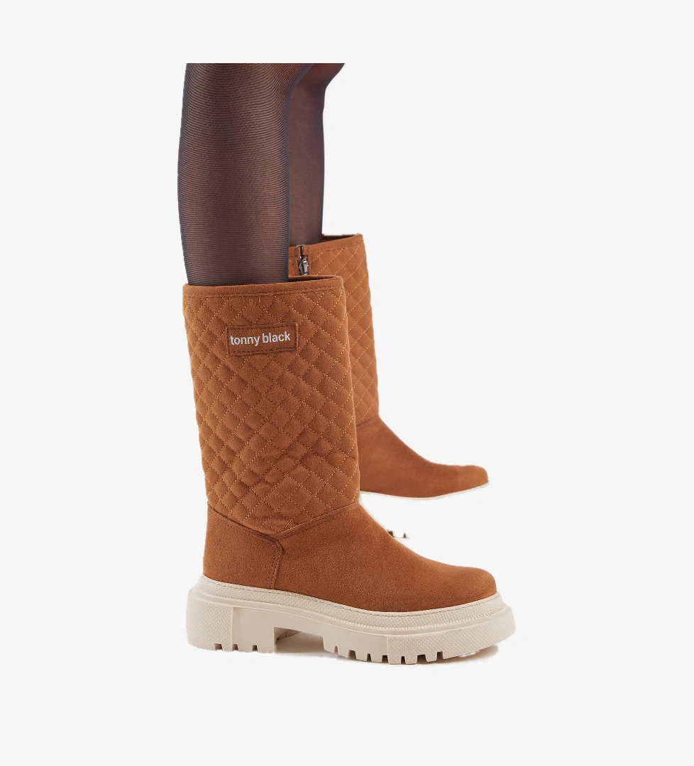 Kadın Toprak Kapitone Desenli Rahat Kalıp Uzun Bot