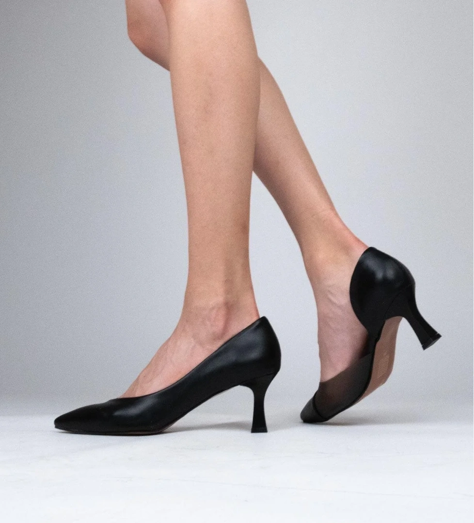 Oslo Siyah Kısa Kadeh Topuklu Stiletto Topuklu Ayakkabı