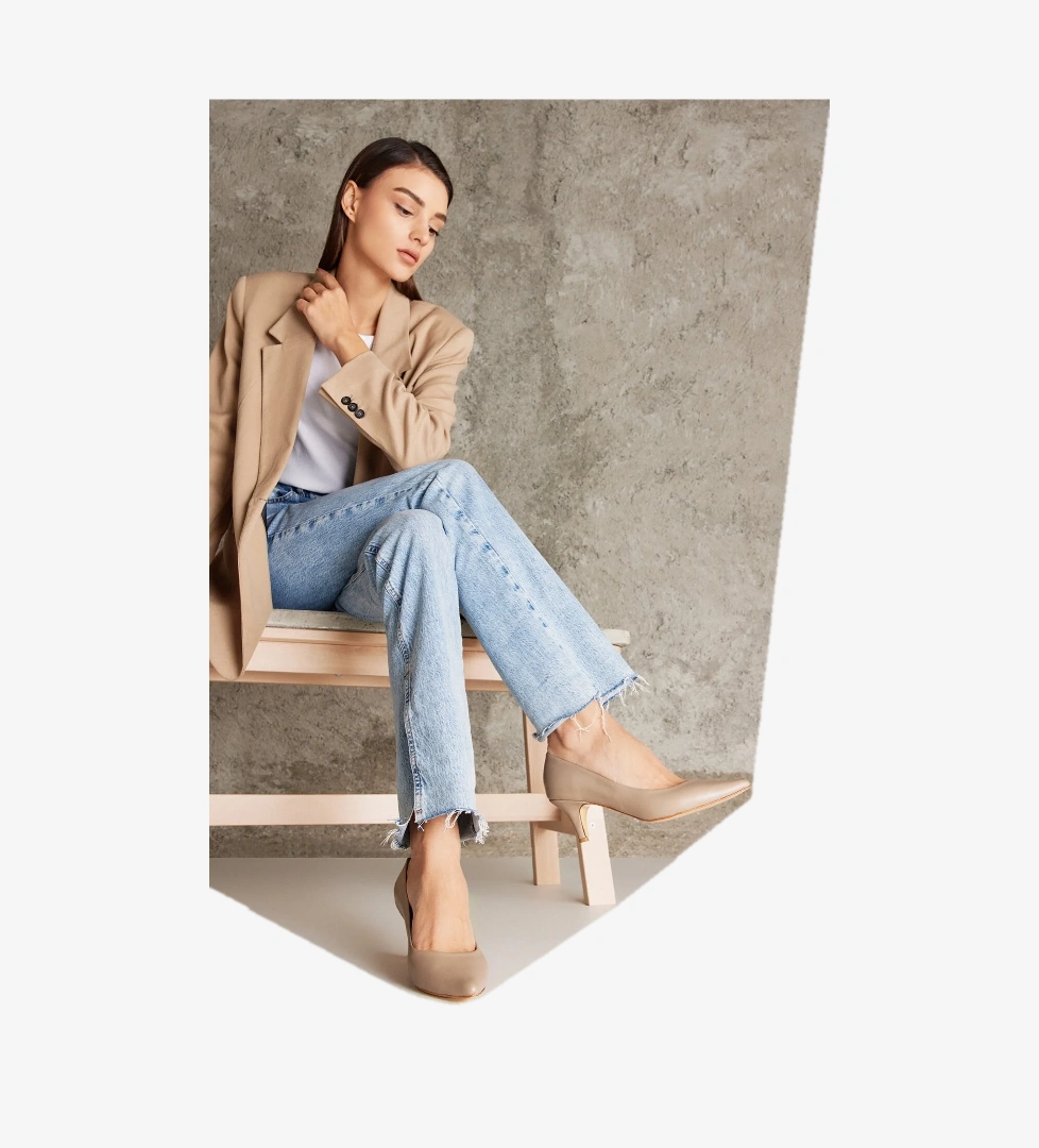 Kadın Hakiki Deri Topuklu Ayakkabı 1231003 324 Bej