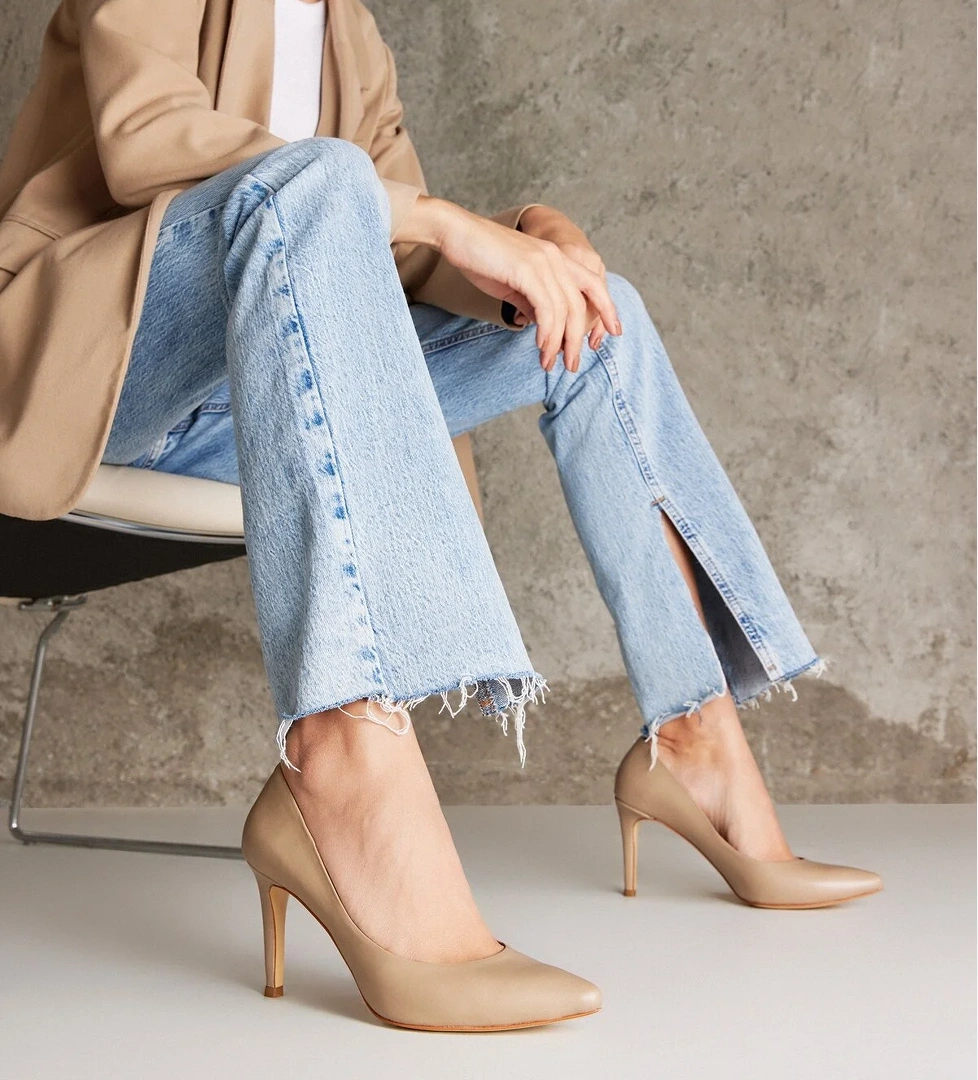 Kadın Hakiki Deri Topuklu Ayakkabı 1231003 4292 Bej