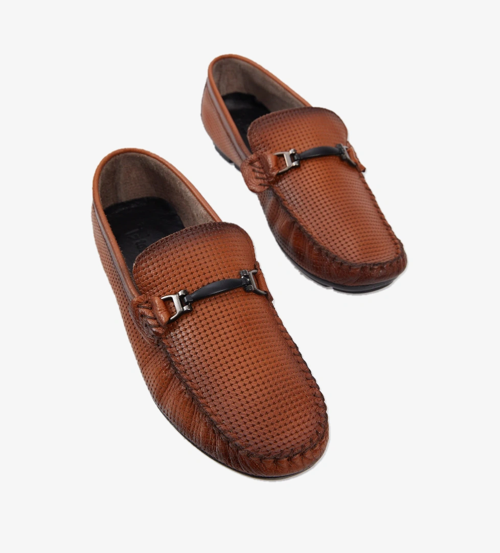 Erkek Taba Toka Detaylı Rahat Kalıp Hakiki Deri Loafer - Görsel 1