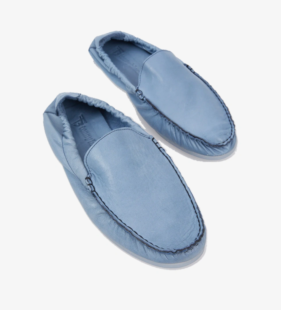 Erkek Mavi Arkası Lastikli Rahat Kalıp Hakiki Deri Loafer