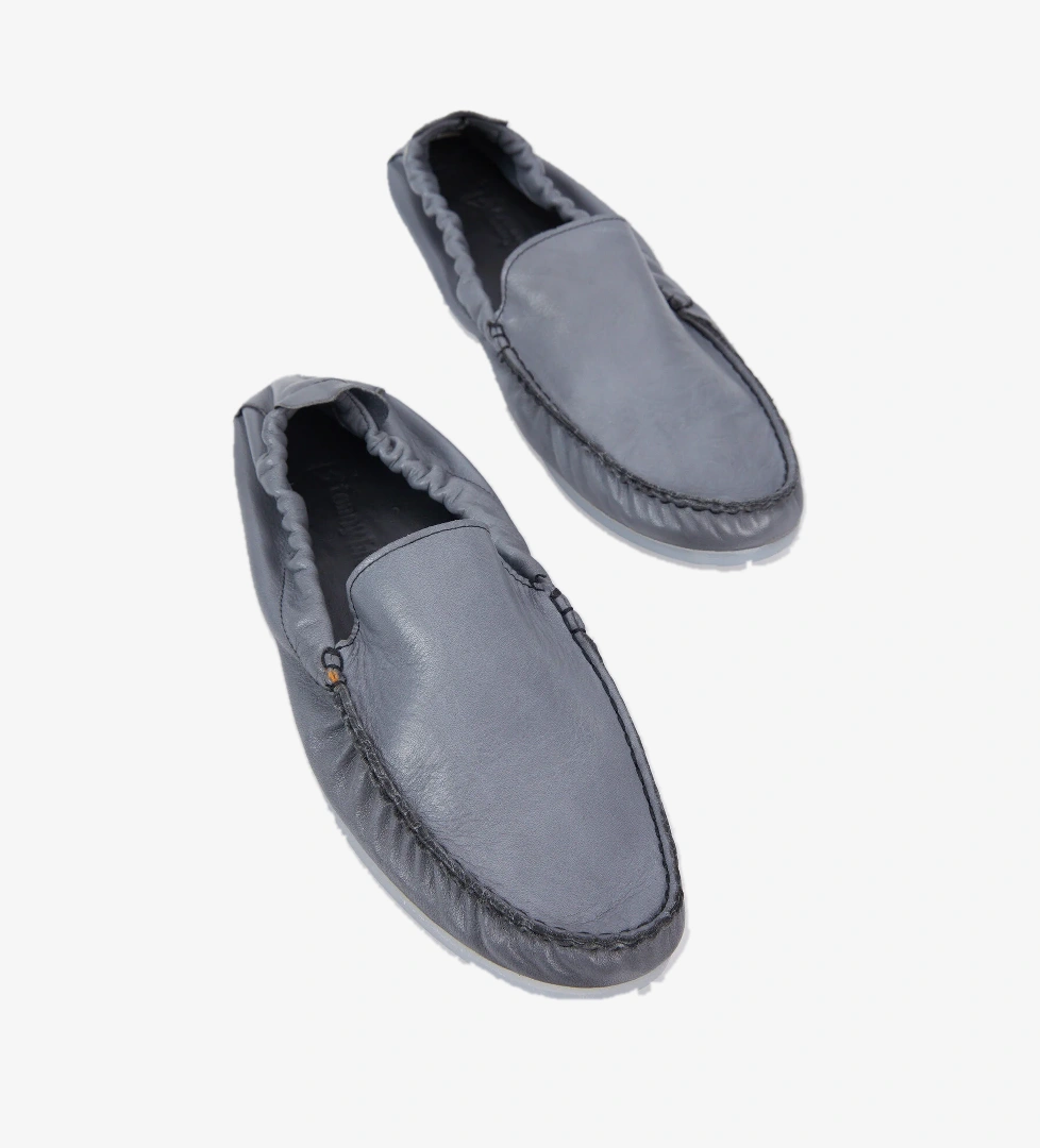 Erkek Gri Arkası Lastikli Rahat Kalıp Hakiki Deri Loafer