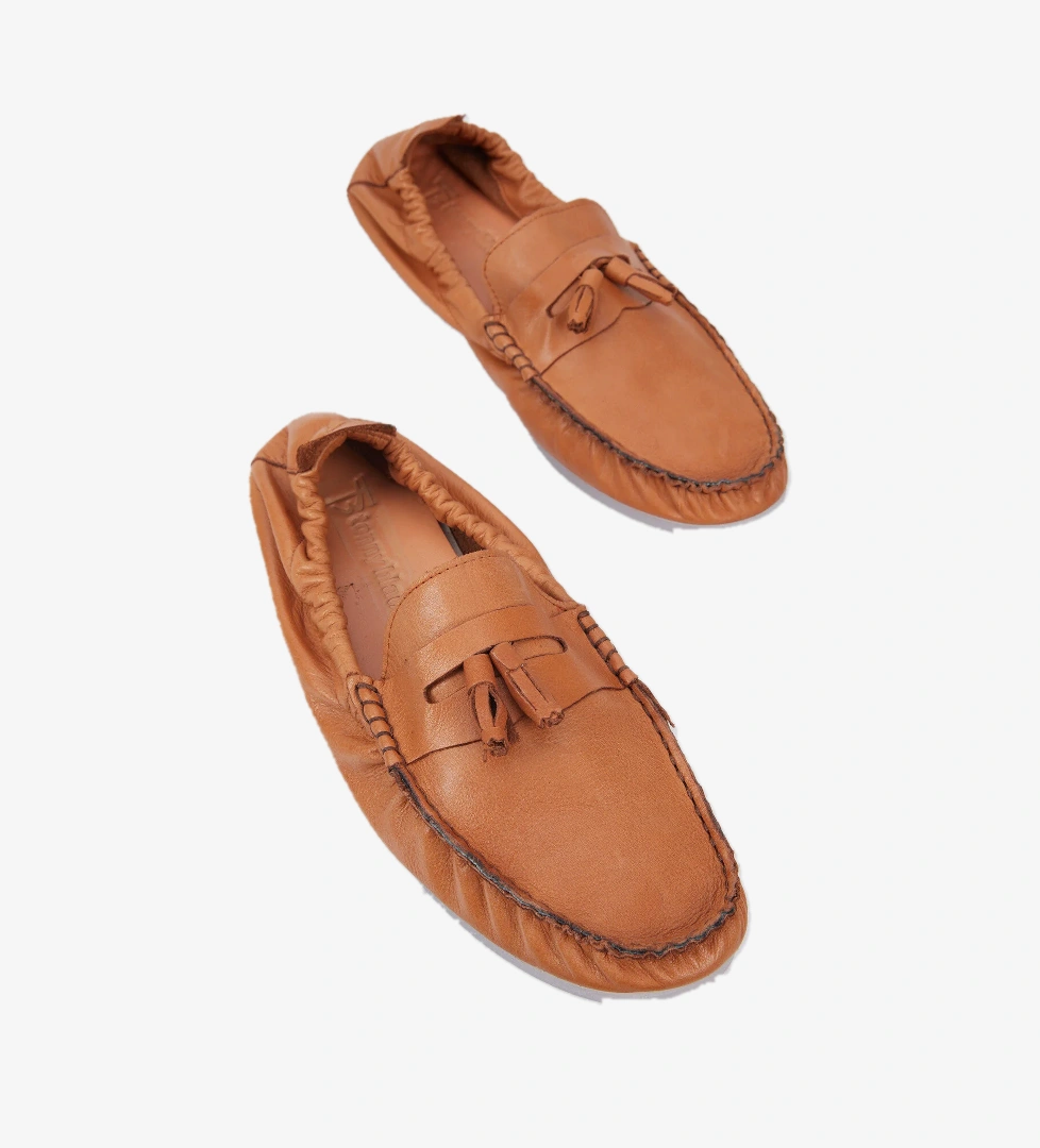 Erkek Taba Önü Püsküllü Arkası Lastikli Rahat Kalıp Hakiki Deri Loafer - Görsel 1