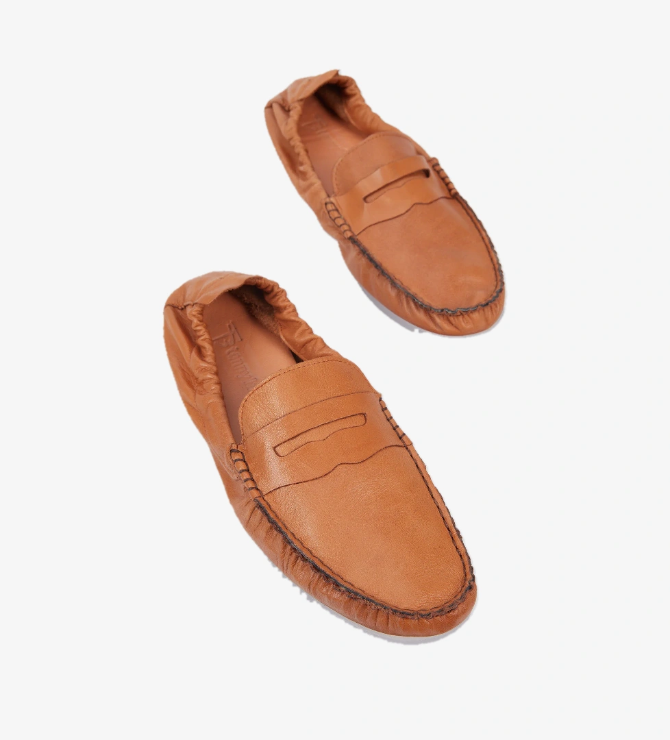 Erkek Taba Arkası Lastikli Rahat Kalıp Hakiki Deri Loafer - Görsel 1