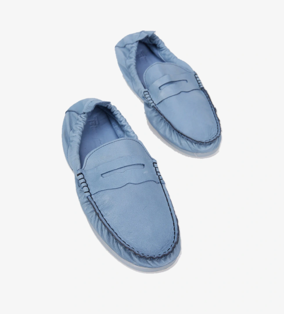 Erkek Mavi Arkası Lastikli Rahat Kalıp Hakiki Deri Loafer