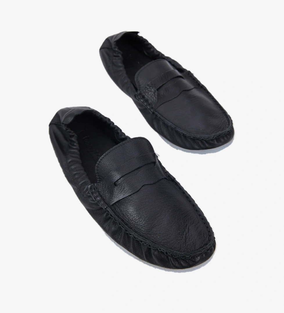 Erkek Siyah Arkası Lastikli Rahat Kalıp Hakiki Deri Loafer