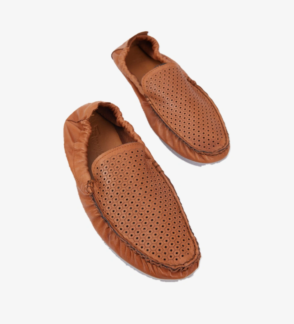 Erkek Taba Arkası Lastikli Hakiki Deri Loafer - Görsel 1