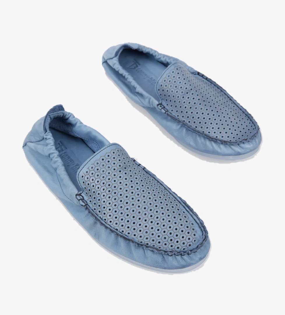 Erkek Mavi Arkası Lastikli Hakiki Deri Loafer