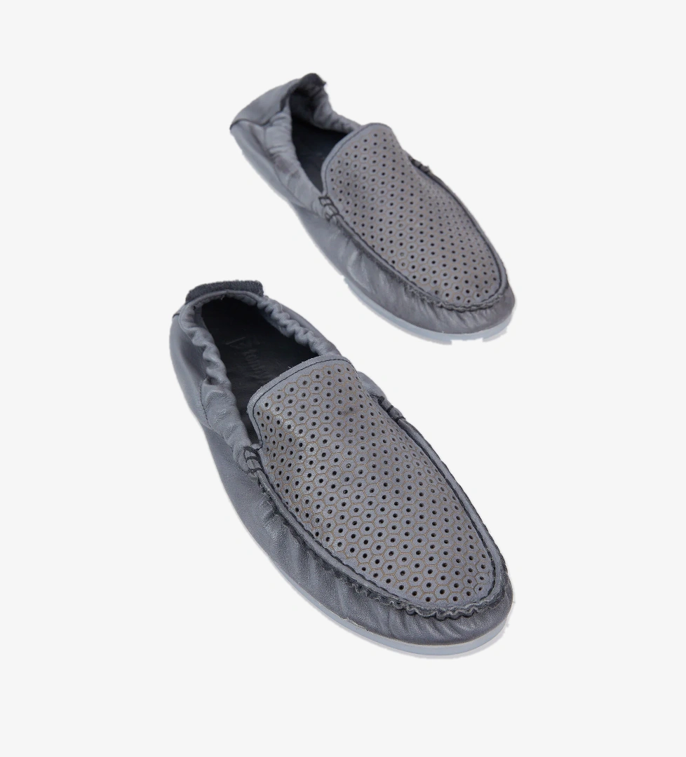 Erkek Gri Arkası Lastikli Hakiki Deri Loafer