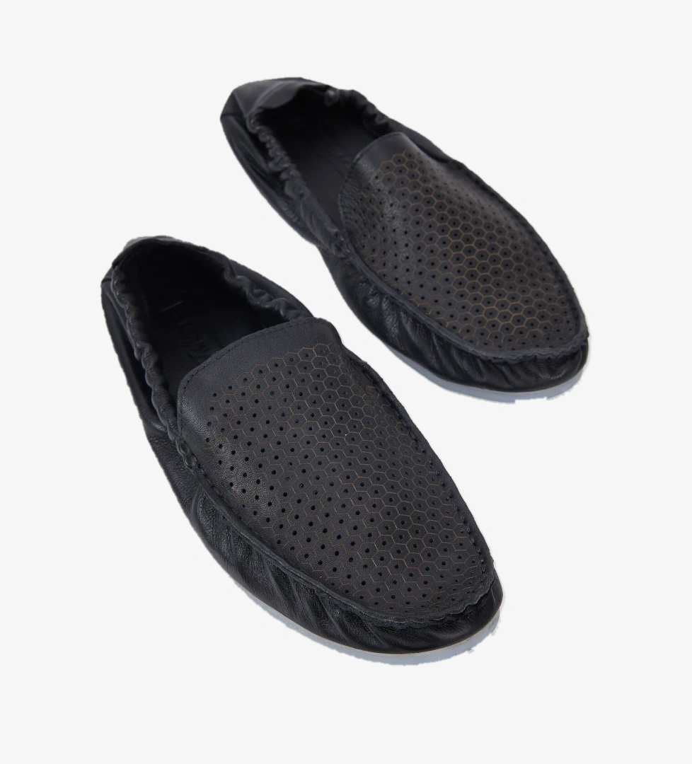 Erkek Siyah Arkası Lastikli Hakiki Deri Loafer