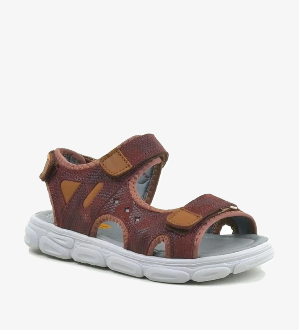 Flint Hakiki Deri Bordo Çocuk Sandalet - Görsel 1