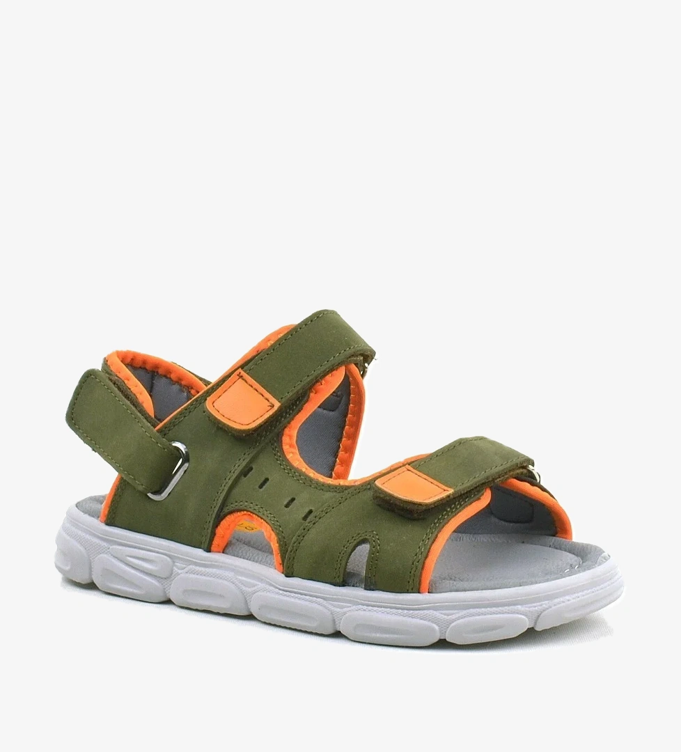 Hakiki Deri Haki-Turuncu Cırtlı Çocuk Sandalet - Görsel 1