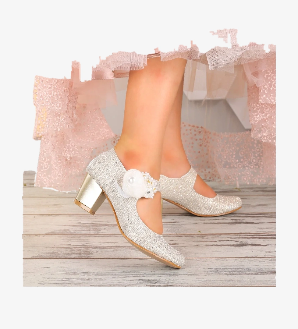 Angelina Çupra Günlük Kız Çocuk 4 Cm Topuklu Abiye Ayakkabı Altın