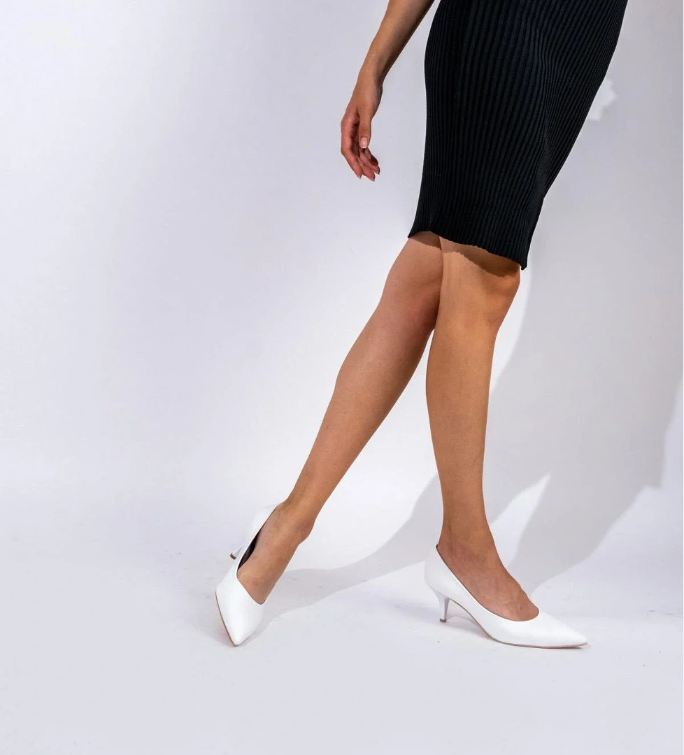 Candy Beyaz Kısa Topuklu Stiletto Ayakkabı - Görsel 1