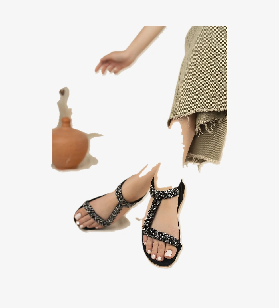 Jasmine Anatomik Ortopedik Taban Fashion Taşlı Günlük Kadın Sandalet - Görsel 1