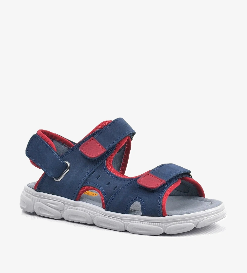 Hakiki Deri Lacivert-Kırmızı Cırtlı Çocuk Sandalet - Görsel 1