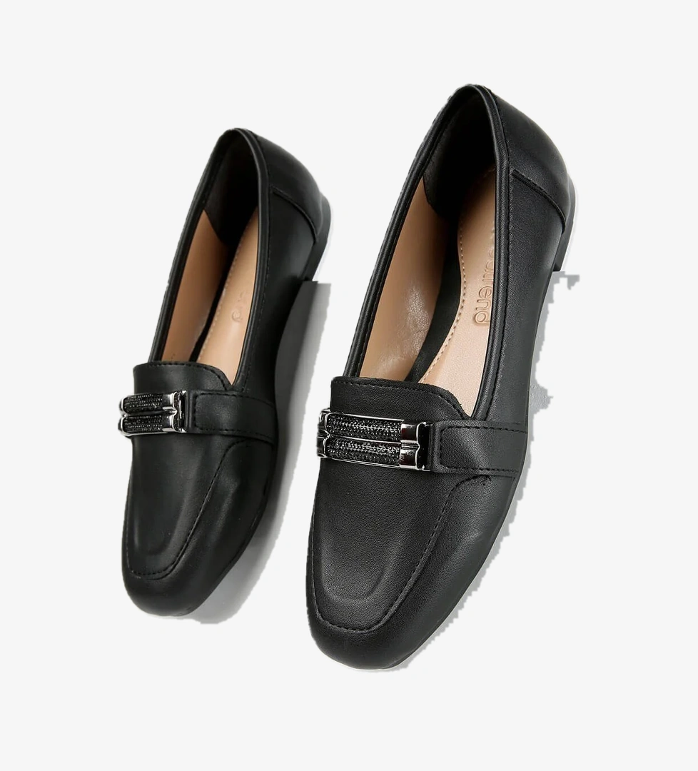 Ccway Kadın Taşlı Babet Loafer Si̇yah Ayakkabı Nude Ci̇lt model görseli