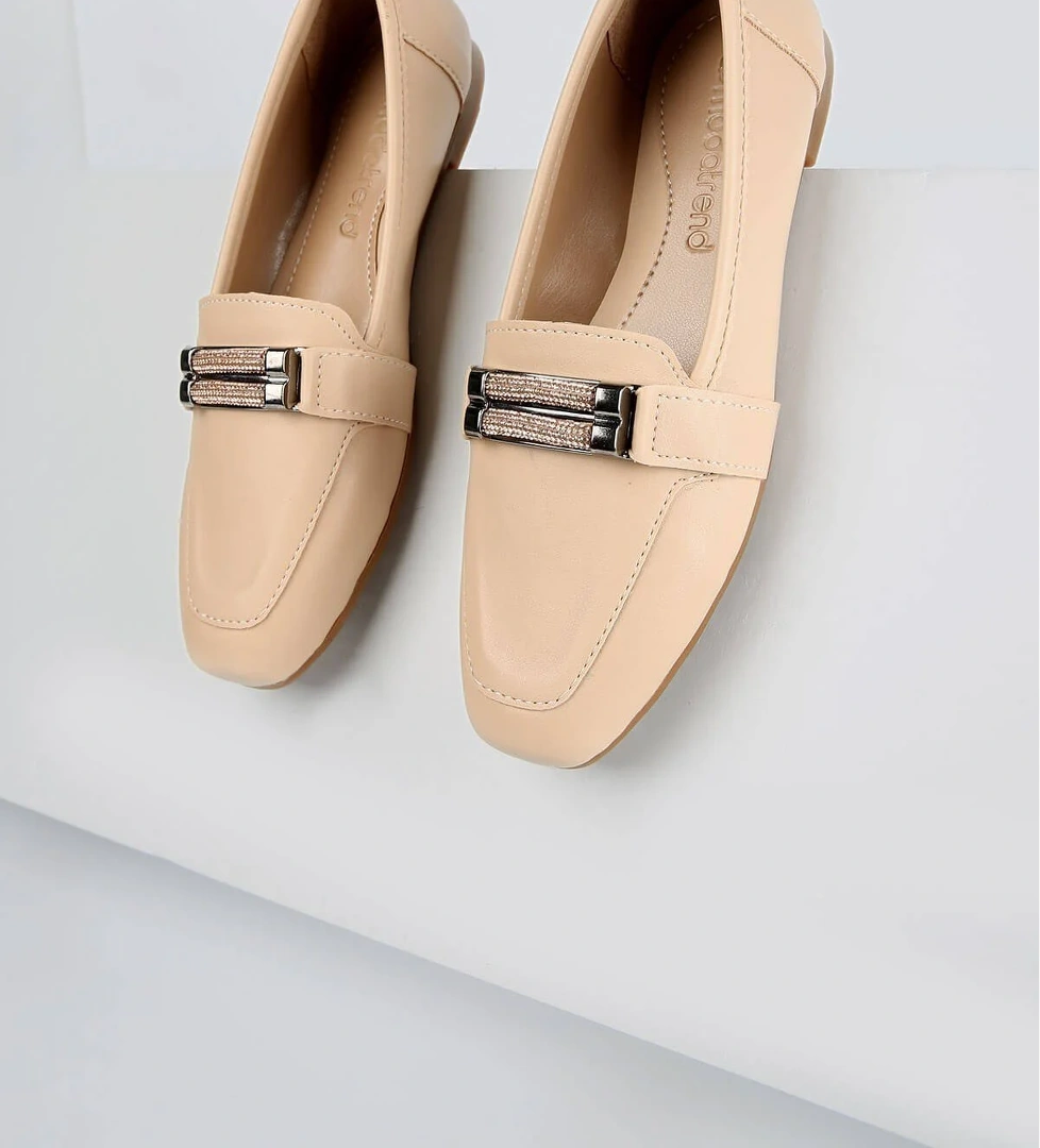 Kadın Taşlı Loafer Ayakkabı NUDE CİLT