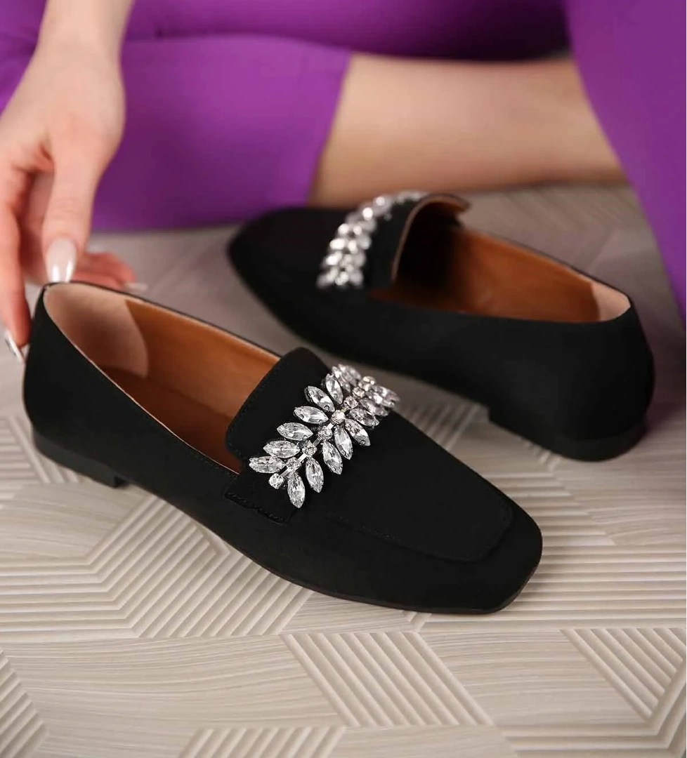 Kadın Taşlı Babet SİYAH SÜET