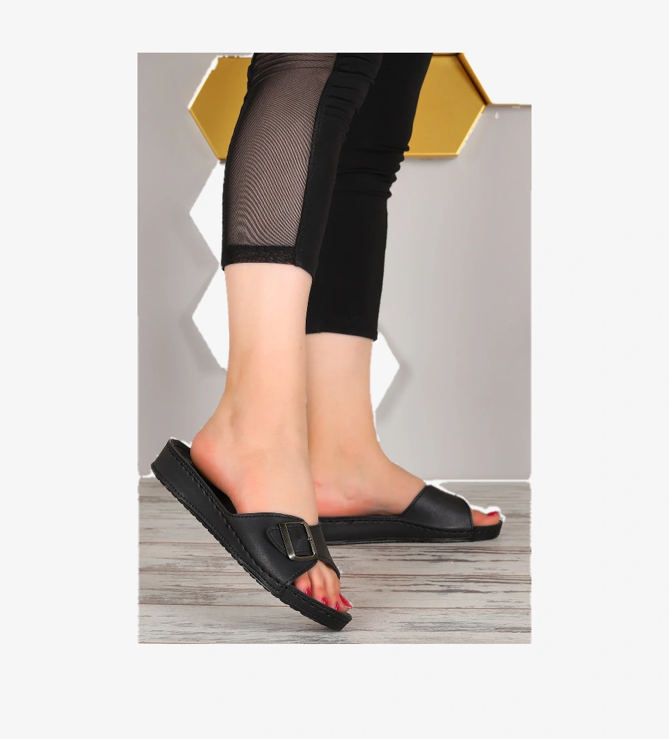 Günlük Kemerli Kadın Terlik Ary 56-757 Siyah - Görsel 1