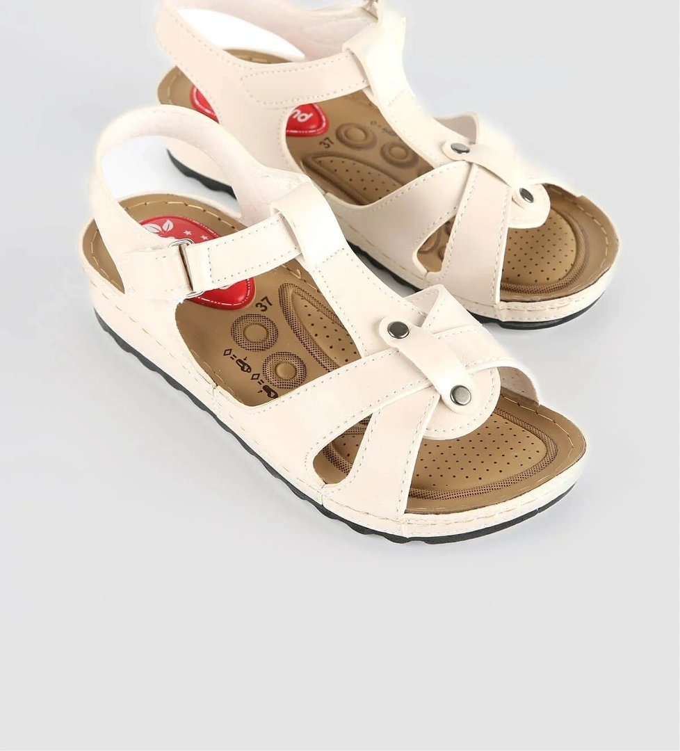 Ccway Kadın Çapraz Cırtlı Sandalet Bej Si̇yah model görseli