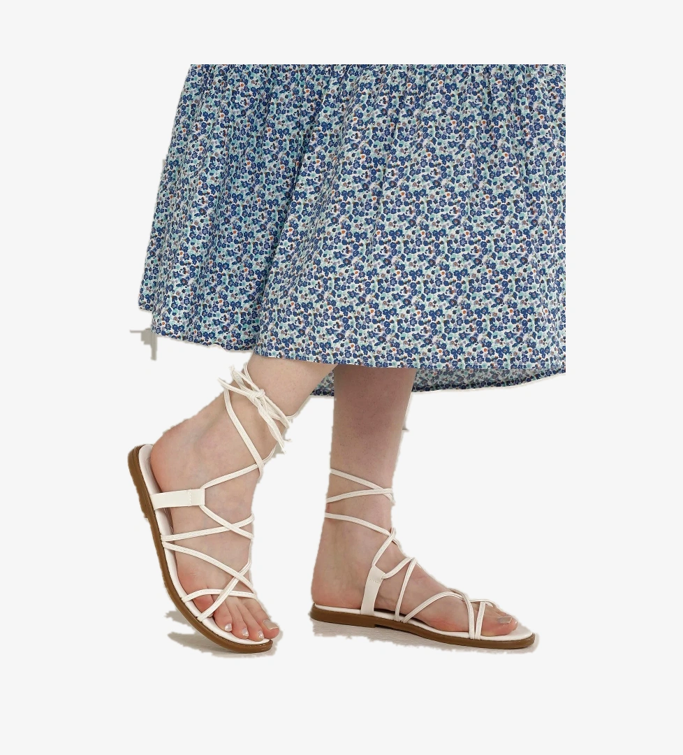 Kadın İp Bağlamalı Sandalet BEYAZ CİLT