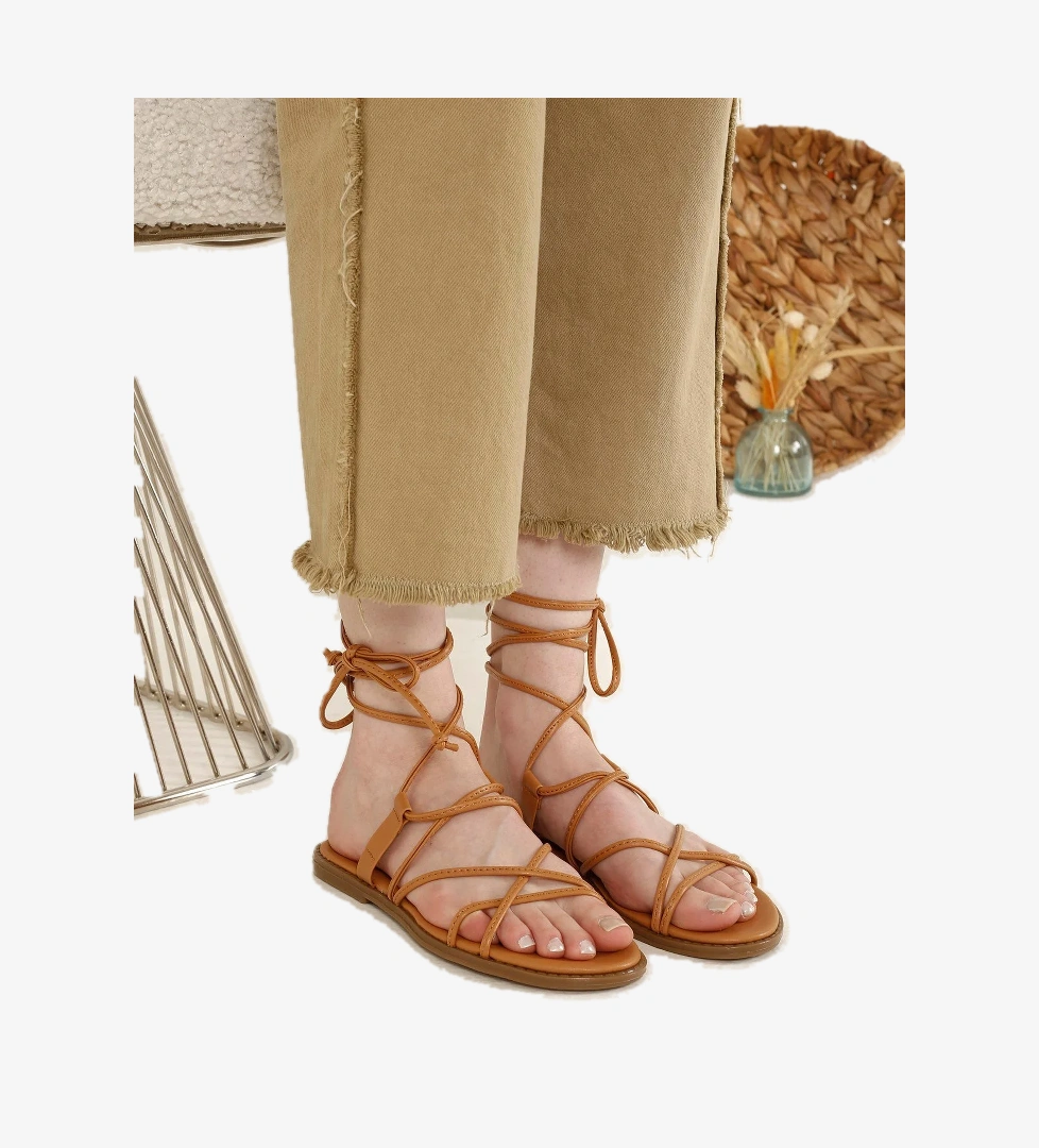 Kadın İp Bağlamalı Sandalet CAMEL CİLT
