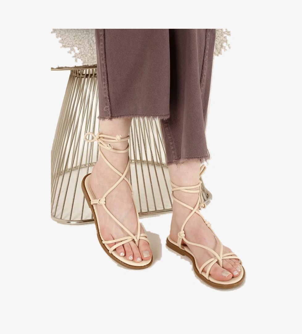Kadın İpli Parmak Arası Sandalet KREM CİLT