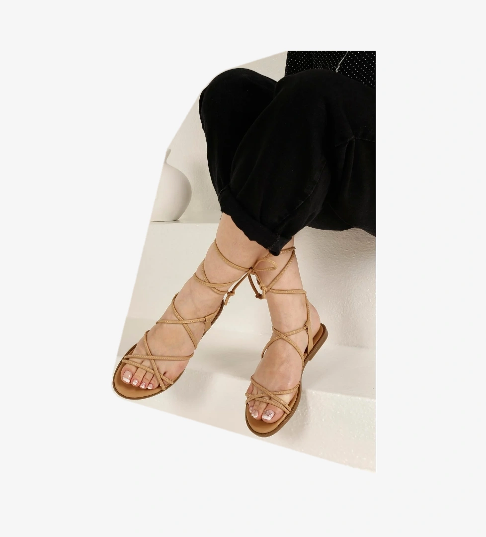 Kadın İp Bağlamalı Sandalet NUDE CİLT