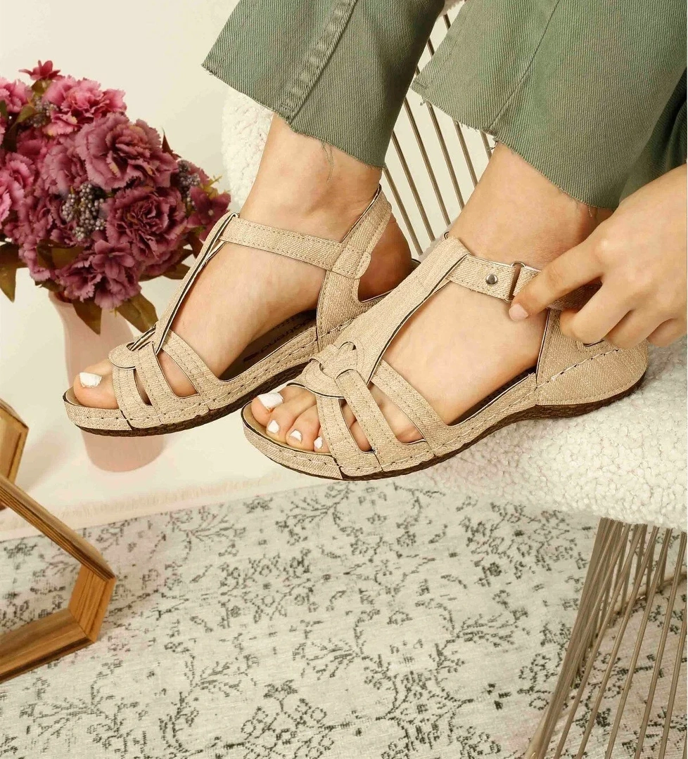 Kadın Cırtlı Sandalet VİZON KOT