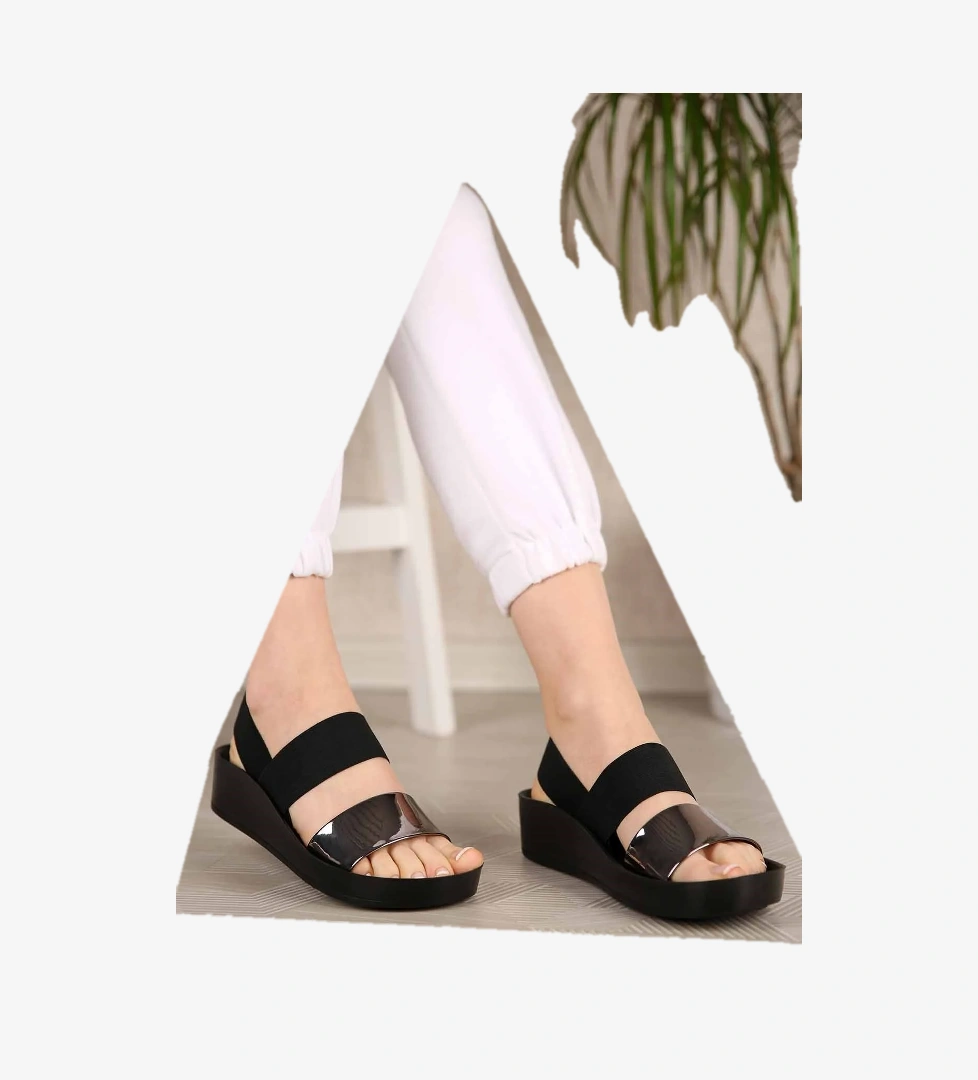 Kadın Lastikli Sandalet PLATİN AYNA