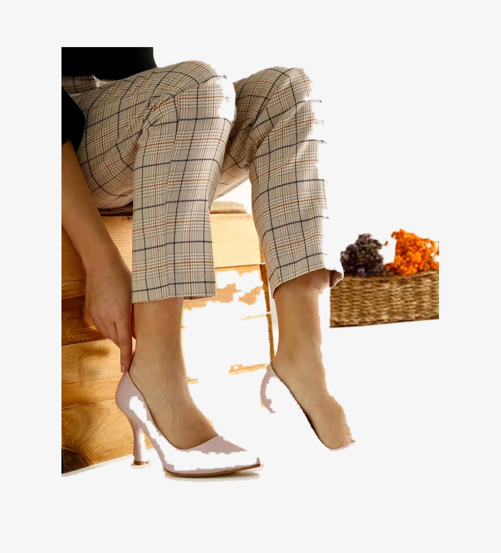 Sivri Burunlu Stiletto Ayakkabı PUDRA SATEN