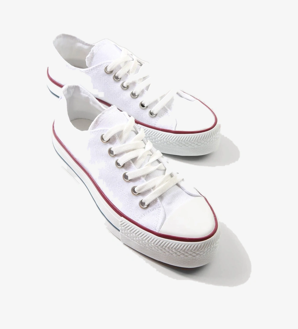 Kadın Kalın Tabanlı Keten Spor Ayakkabı BEYAZ