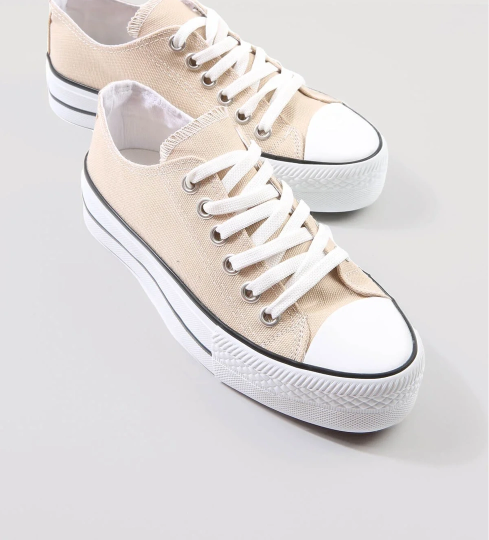 Kadın Kalın Tabanlı Keten Spor Ayakkabı BEJ