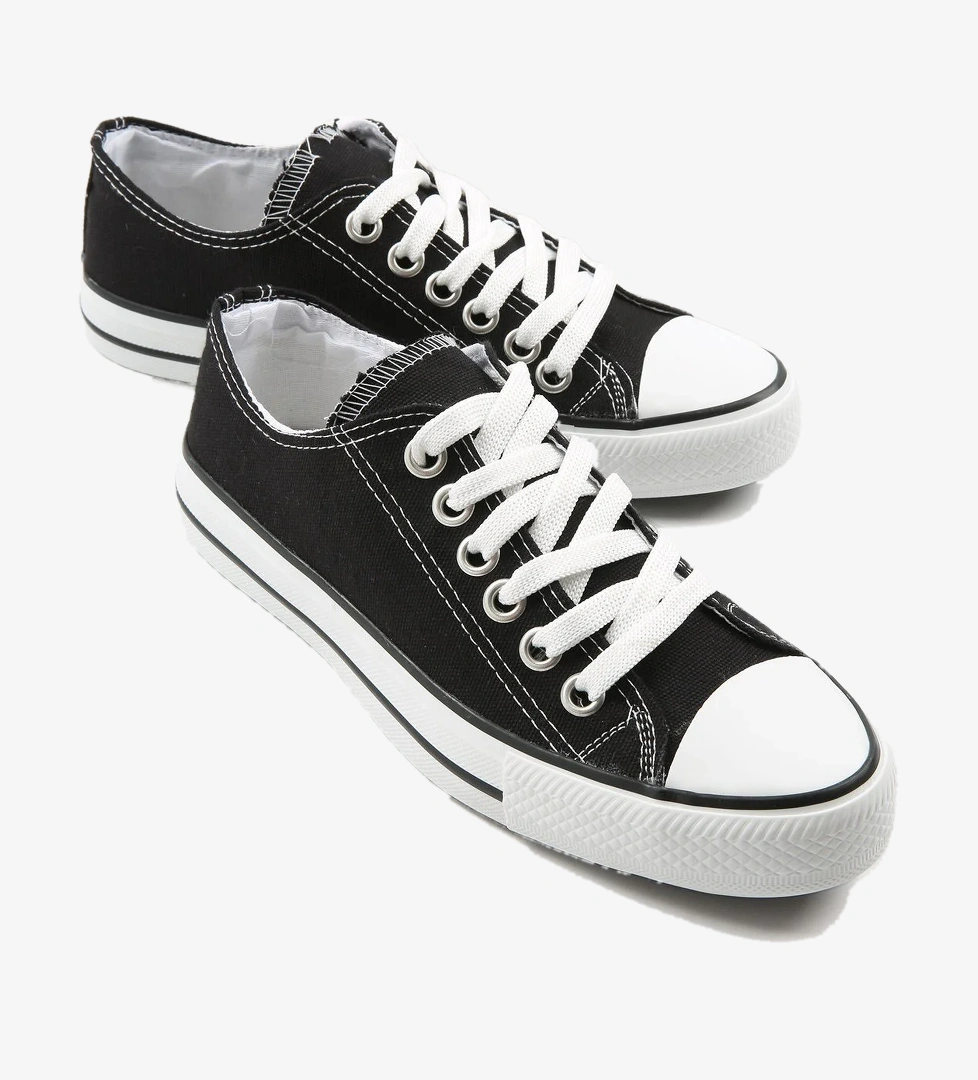 Kadın Keten Spor Ayakkabı SİYAH BEYAZ