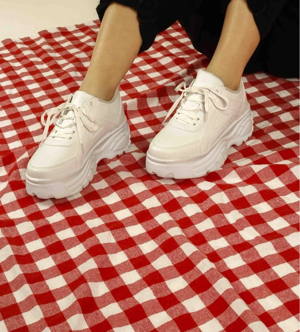 Kadın Bağcıklı Spor Ayakkabı BEYAZ CİLT