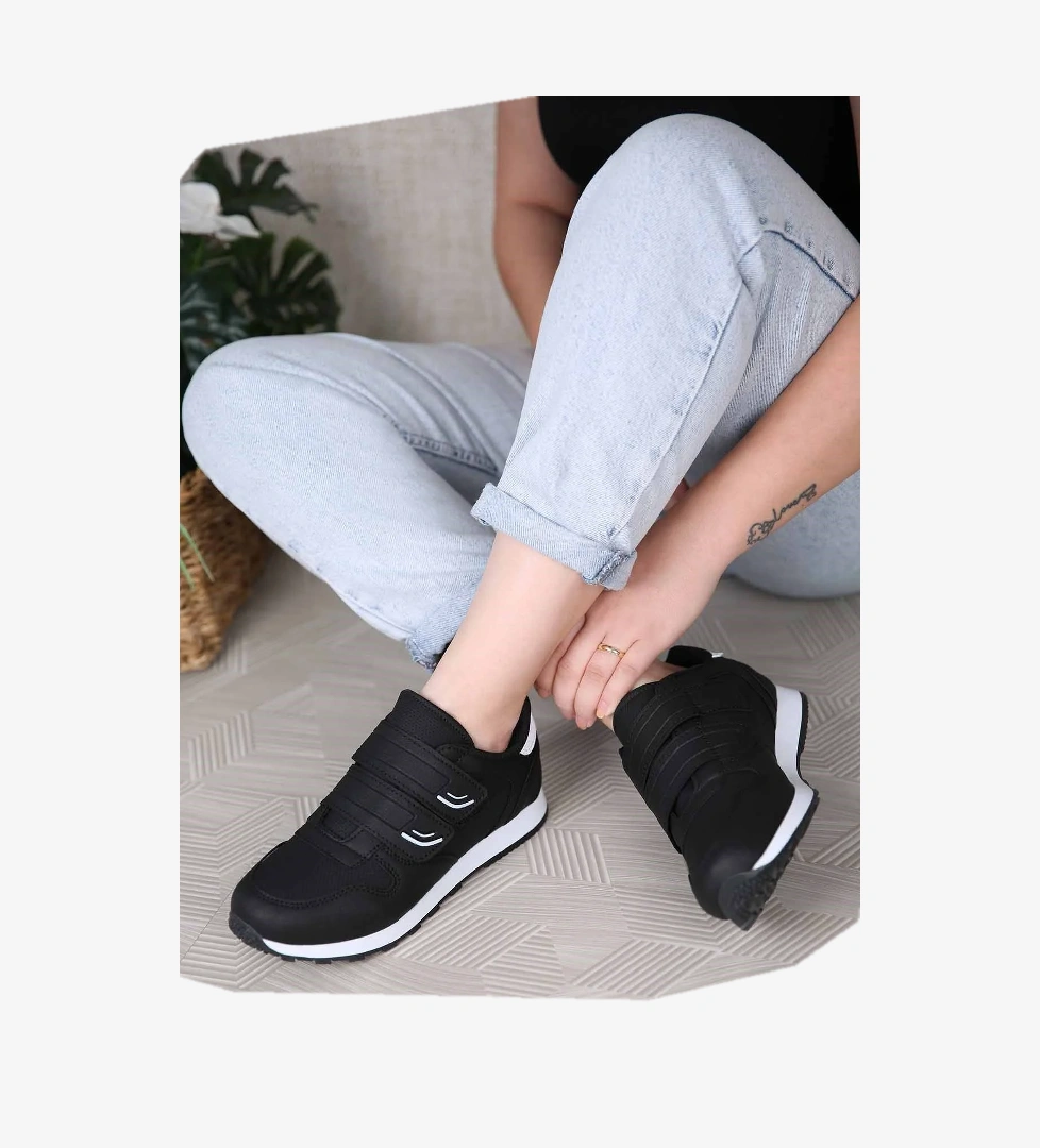 Kadın Çift Cırtlı Spor Ayakkabı SİYAH BEYAZ - Görsel 1