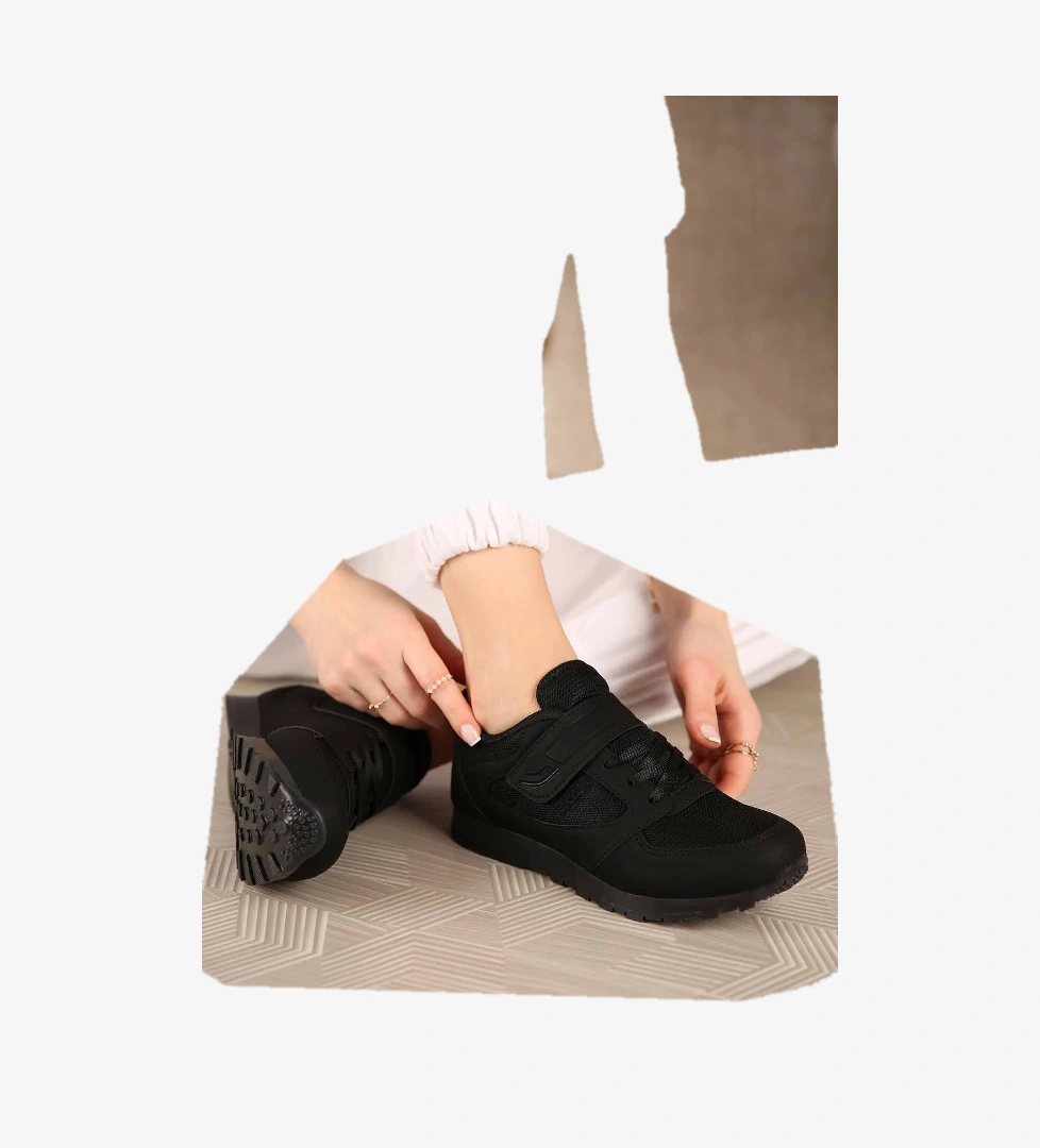 Ccway Kadın Cırtlı Spor Ayakkabı SİYAH SİYAH model görseli