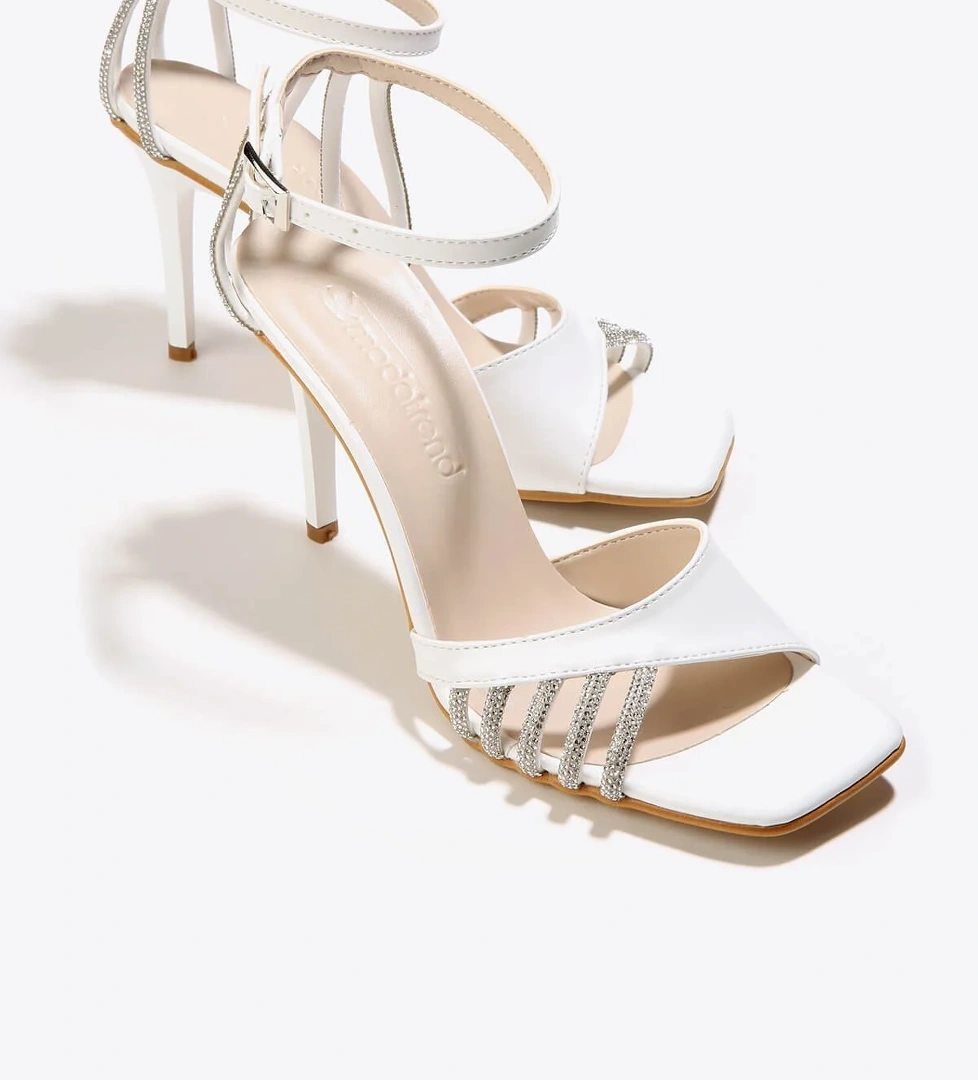 Kadın Taşlı Topuklu Sandalet BEYAZ CİLT