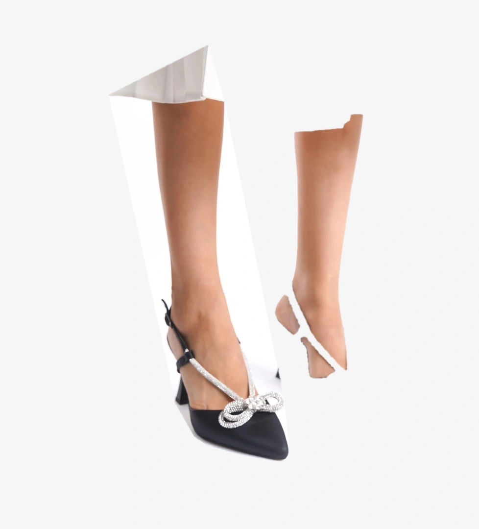 Modabuymuş Bowtie Siyah Gri Saten Taşlı Stiletto Abiye Ayakkabı model görseli