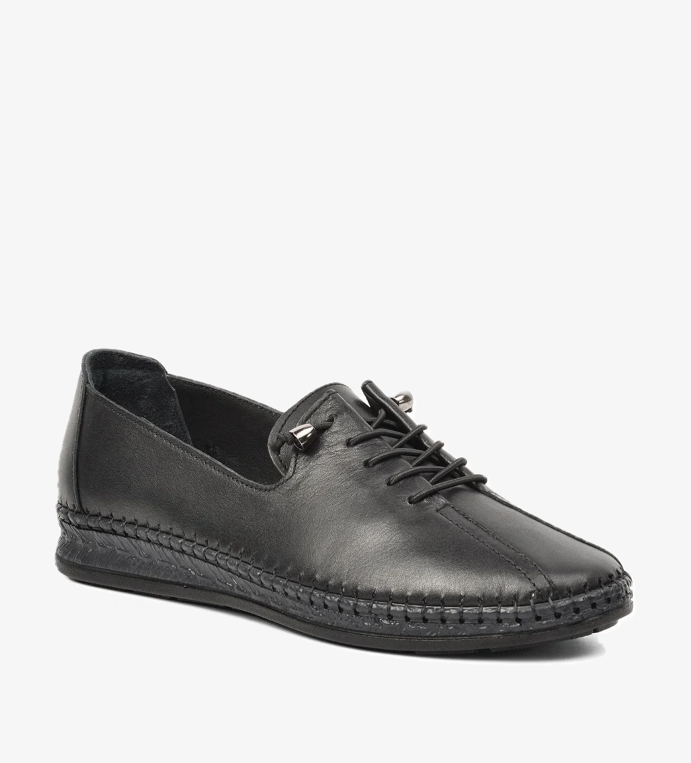 8786 Siyah-Siyah Hakiki Deri Kadın Günlük Ayakkabı