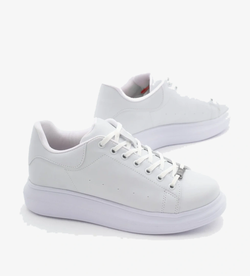 Unisex Beyaz Rahat Kalıp Yüksek Taban Bağcıklı Spor Ayakkabı