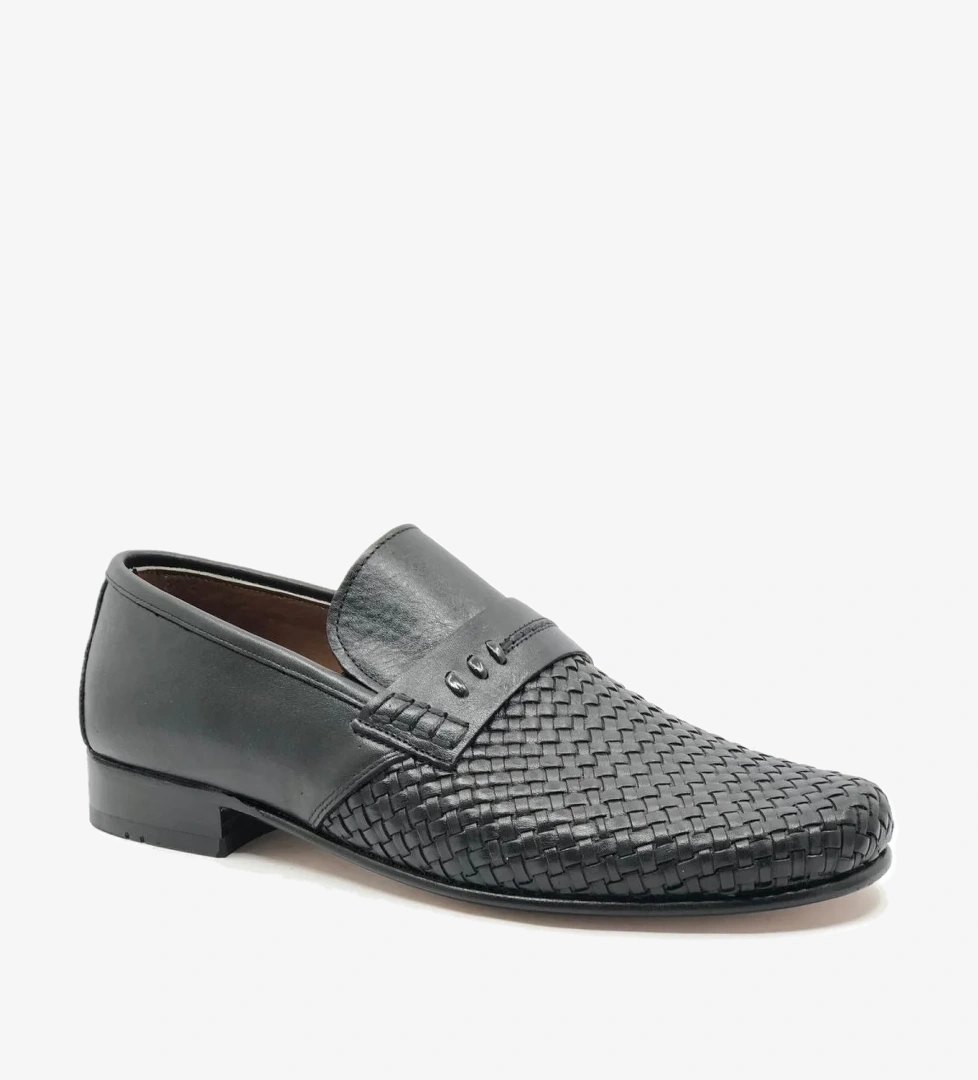 K-309 Örgü İşlemeli Kösele Taban Deri Erkek Klasik Ayakkabı - Görsel 1