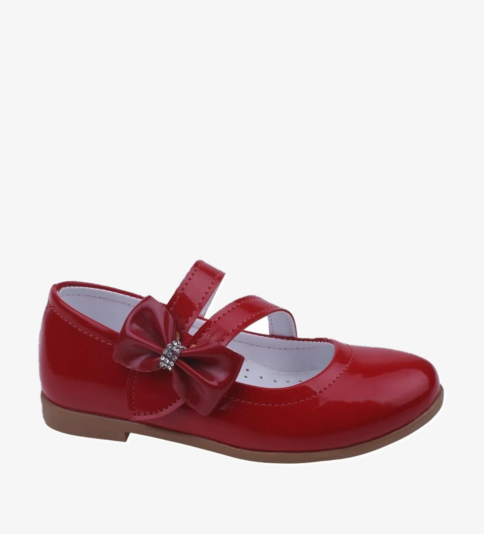 Papuç Sepeti Ortaç 2082 Kız Çocuk Balerin Fiyonk Cırtlı Rugan Babet Ayakkabı model görseli