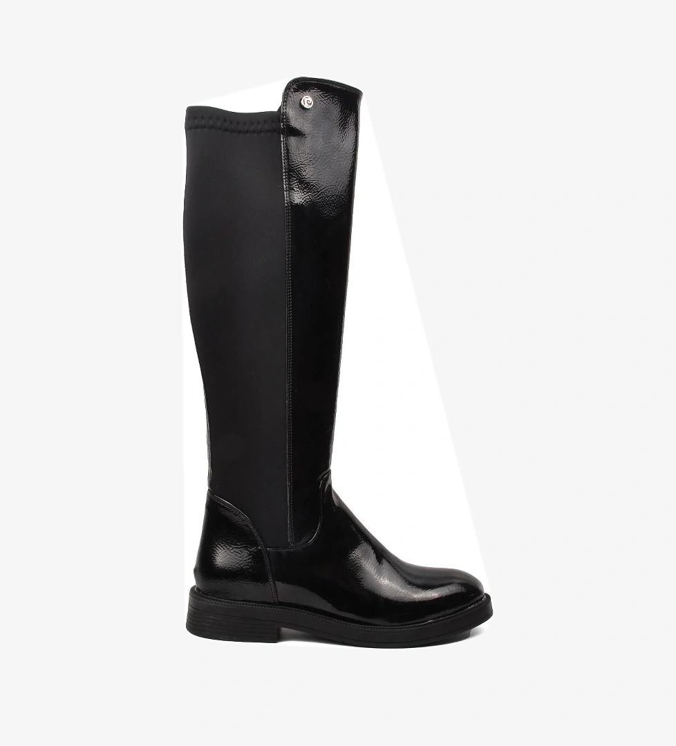 Pc-52066 Siyah Kırışık İçi Polarlı Kadın Çizme