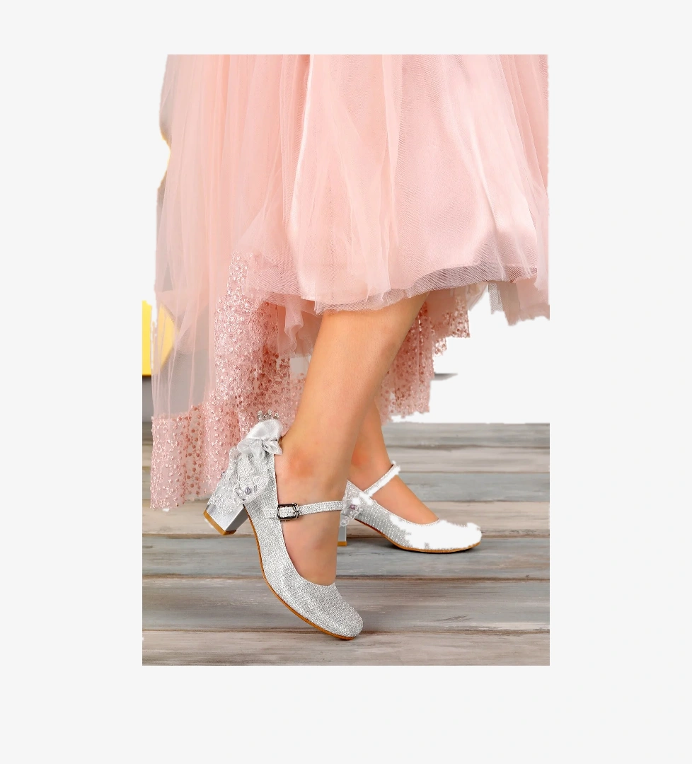 Cara Günlük Kız Çocuk 4 Cm Topuklu Abiye Ayakkabı Gümüş - Görsel 1