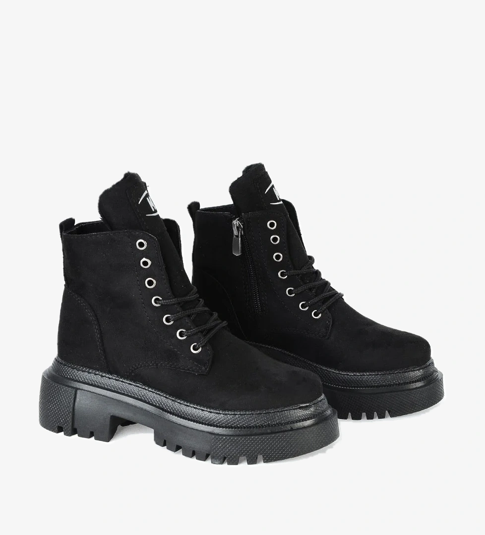 MP 222-3471Ft Siyah Nubuk Fermuarlı Kız Çocuk Düz Bot - Görsel 1